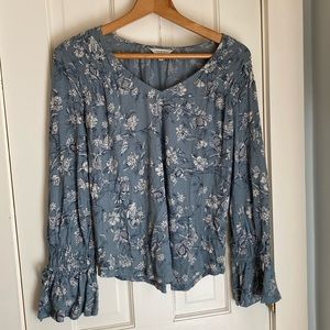 Lucky Brand Women's Floral Cotton Peasant Blouse Size M - unique greenish gray.